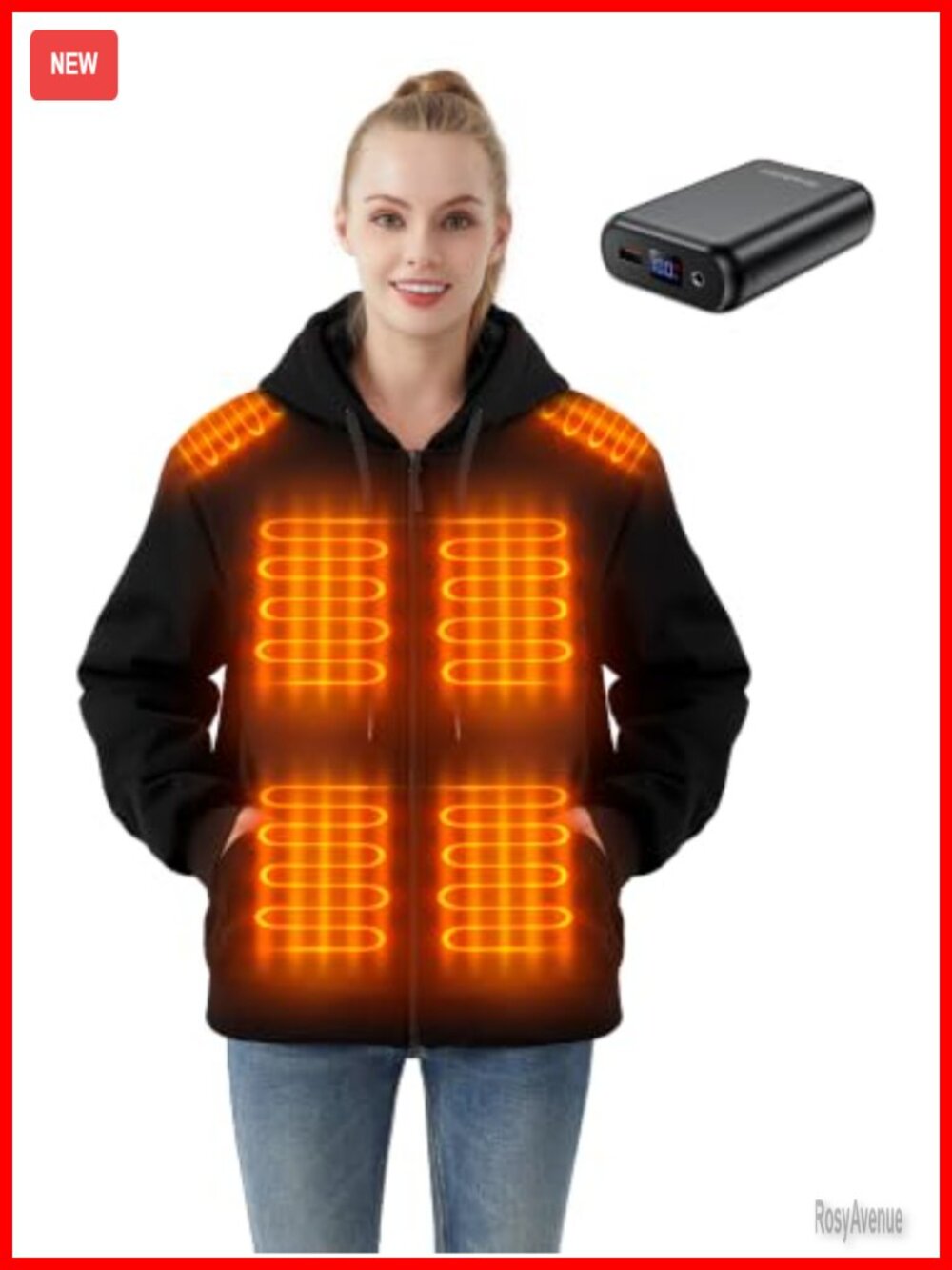 Women's Heated Hoodie Zip Up 9 Heating Zones 16000mAh Battery Handwarmer Pockets